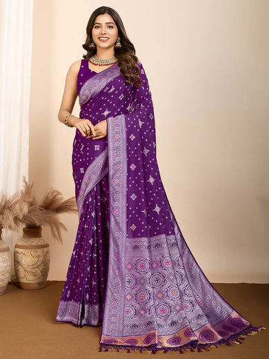 Fascinating Purple Zari Weaving Silk Festival Wear Saree With Blouse